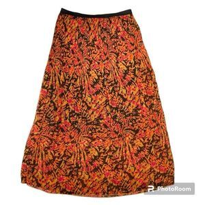 Allison Brittney Maxi Skirt Women S Orange Red Abstract Print Boho Beach Coastal
